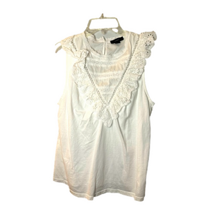 White ruffled lace sleeveless top by j crew size small